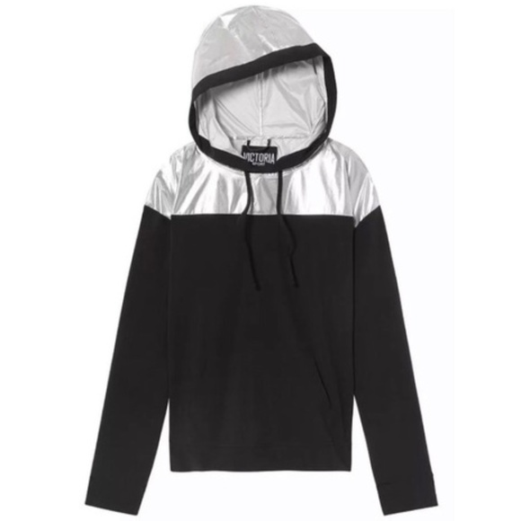 Victoria's Secret Jackets & Blazers - Victoria's Secret SPORT VSX Black & Silver Hooded Windbreaker Jacket